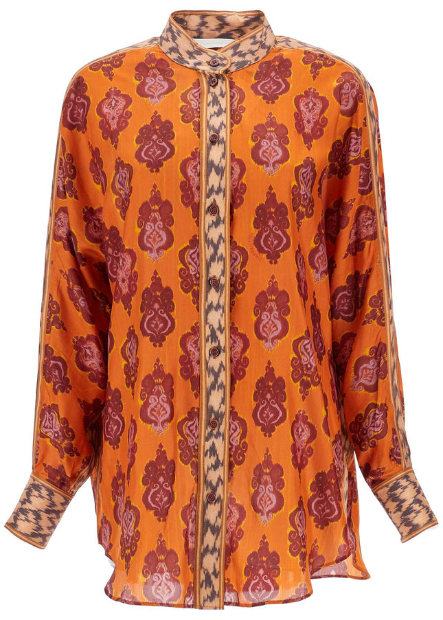 Zimmermann orange silk shirt ikat long sleeve loose fit