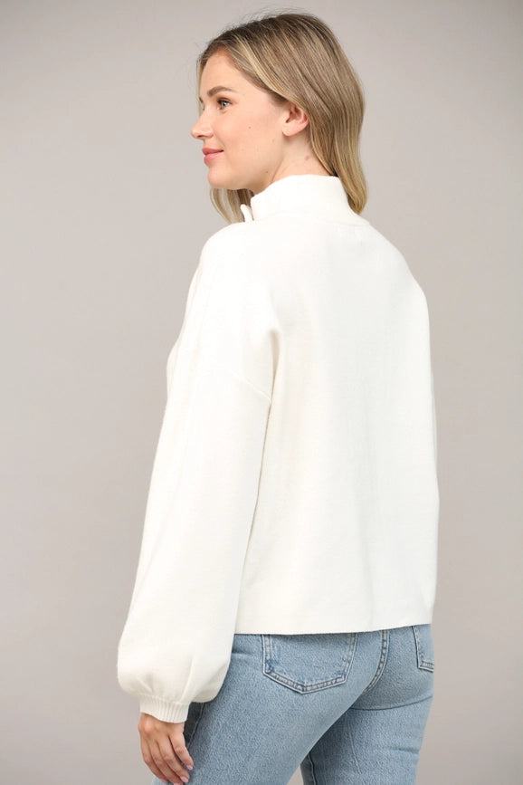 Zip Up Mock Neck Sweater Jacket CREAM