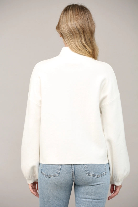 Zip Up Mock Neck Sweater Jacket CREAM