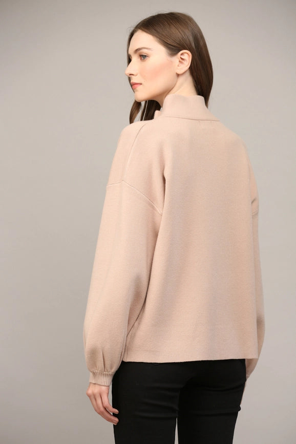 Zip Up Mock Neck Sweater Jacket TAUPE