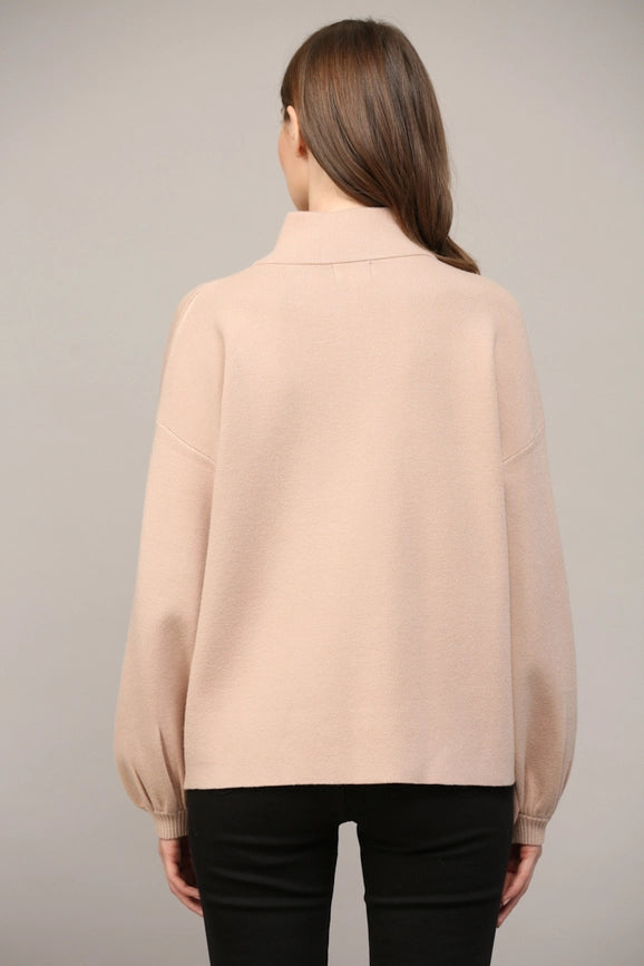 Zip Up Mock Neck Sweater Jacket TAUPE