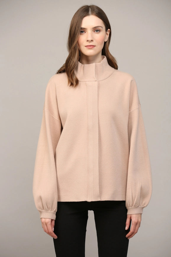 Zip Up Mock Neck Sweater Jacket TAUPE