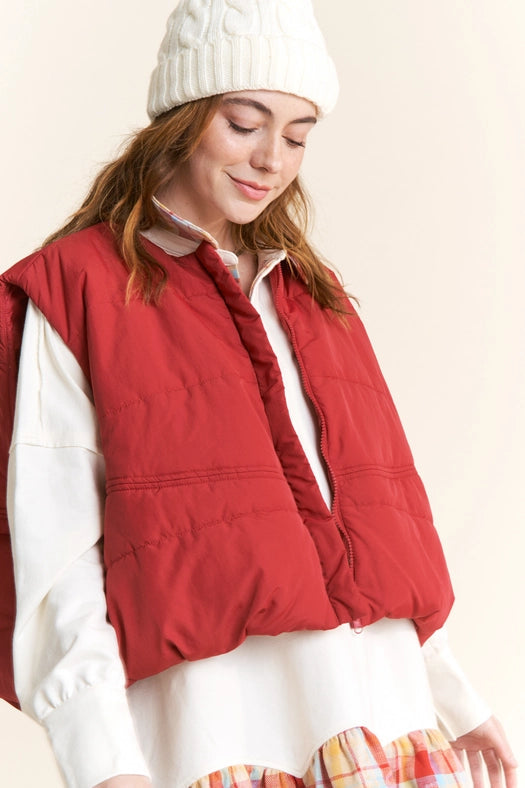 Zipper Puffer Vest with Pockets