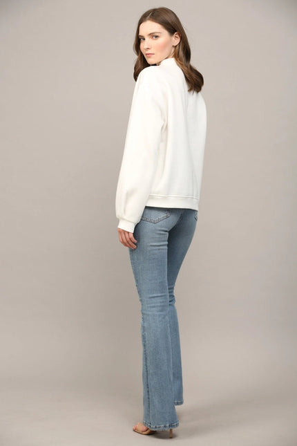 Zipper Trimmed Round Neck Sweatshirt CREAM