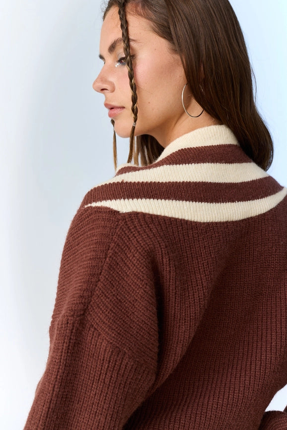 Zoe Surplice Neckline Striped Knit Pullover