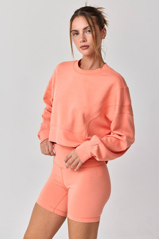 Zoey Loose Fit Seam Detailed Top and Bike Shorts Set Coral-Set-Papermoon-Urbanheer