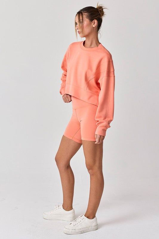 Zoey Loose Fit Seam Detailed Top and Bike Shorts Set Coral-Set-Papermoon-Urbanheer