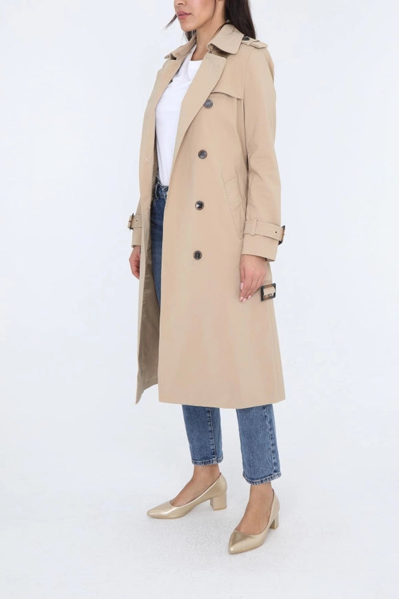 Long Belted Trench Coat Beige-COAT-Attentif Paris-Urbanheer