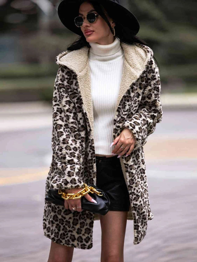 Leopard Hooded Coat With Pockets-COAT-Blak Wardrob-Urbanheer