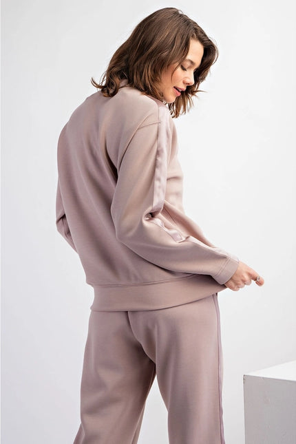 Modal Poly Span Top with Satin Side Detail Lt Mocha