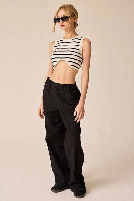 Annalise Sleeveless Stripe Cropped Top White/Black-TOP-Papermoon-Urbanheer