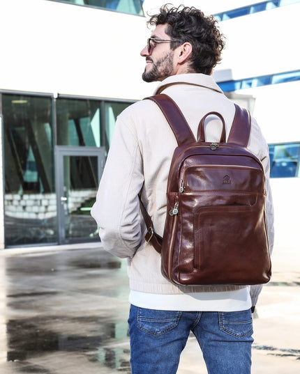 Brown Large Leather Backpack - L.A. Confidential Brown