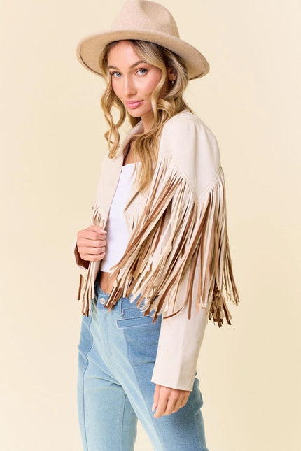 Cream Multi Color Fringe Open Front Jacket-Jacket-Saints & Hearts-Urbanheer