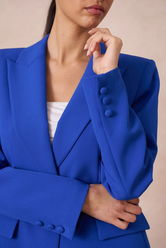 Slim Fit Jacket with Signature Shoulder Pads Royal Blue-Jacket-Attentif Paris-Urbanheer