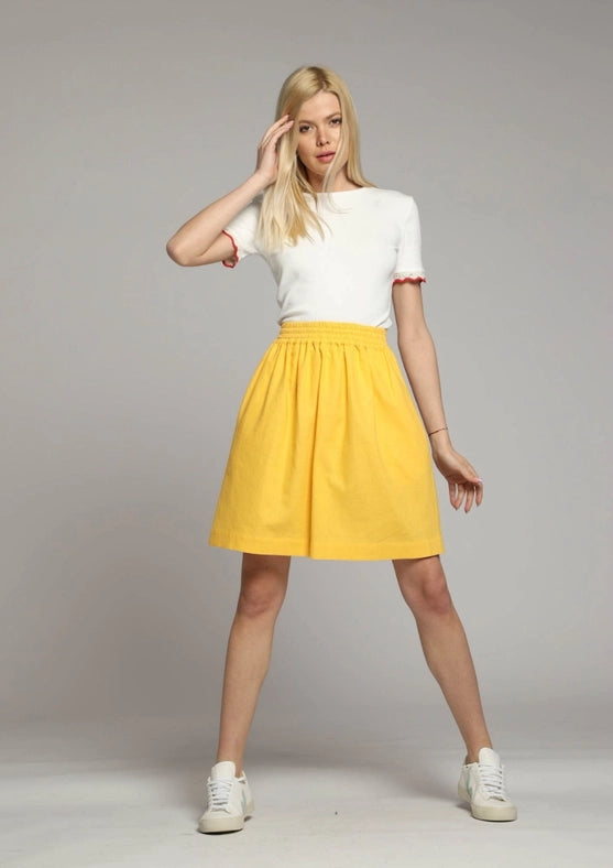 Corfu Floaty Short Linen Skirt in Yellow