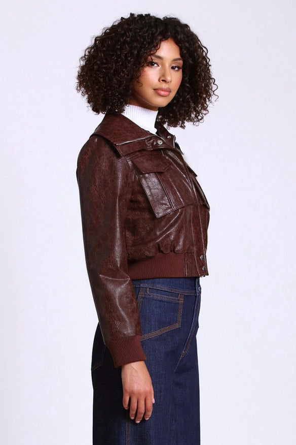 Faux-Ever Leather™ Cropped Aviator Jacket-Jacket-Avec Les Filles-Tobacco-L-Urbanheer