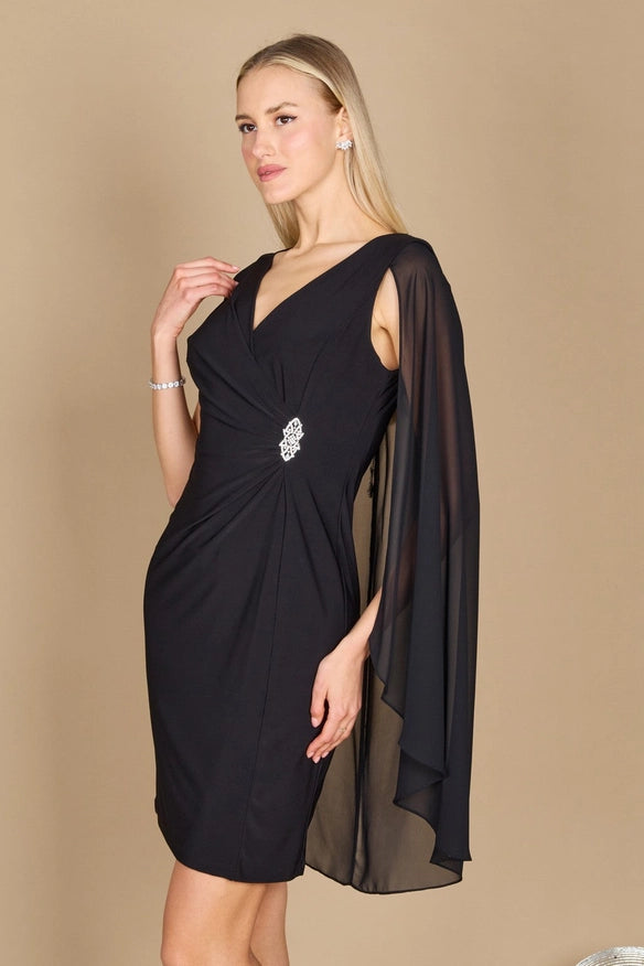 R&M Richards 5806W Short Plus Size Cape Dress Black-Dress-Dylan & Davids-Urbanheer