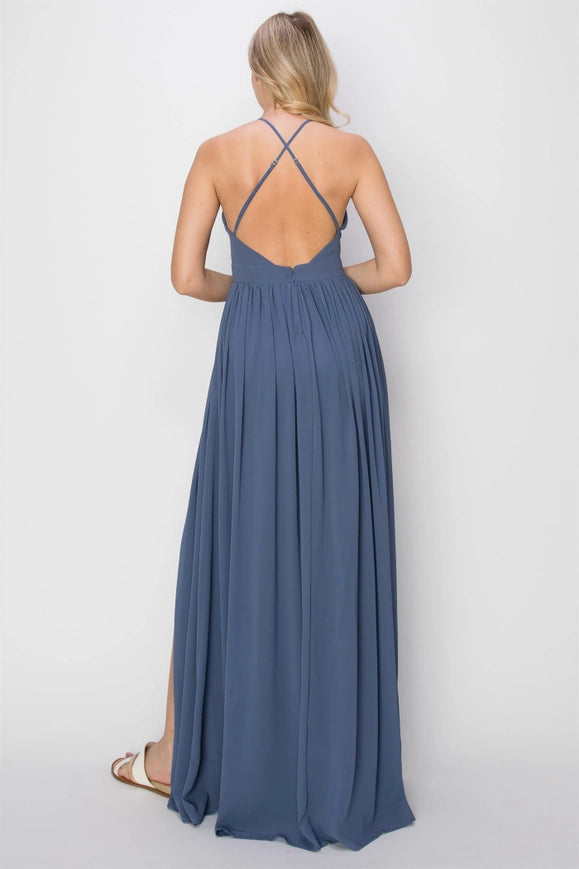 SLEEVELESS Double Strap Slit Maxi Dress MIDNIGHT BLUE-Dress-HYFVE-Urbanheer