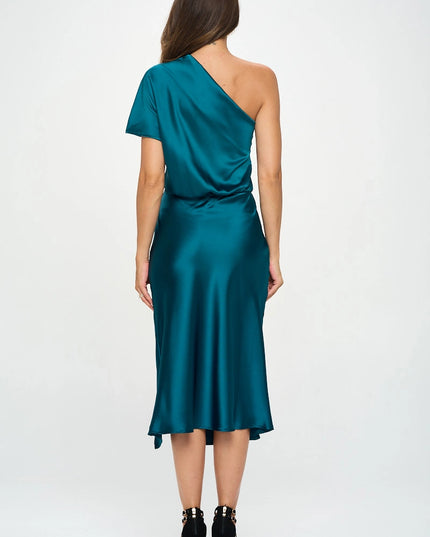 Made In Usa Stretch Satin One Shoulder Dress-Renee C.-Urbanheer