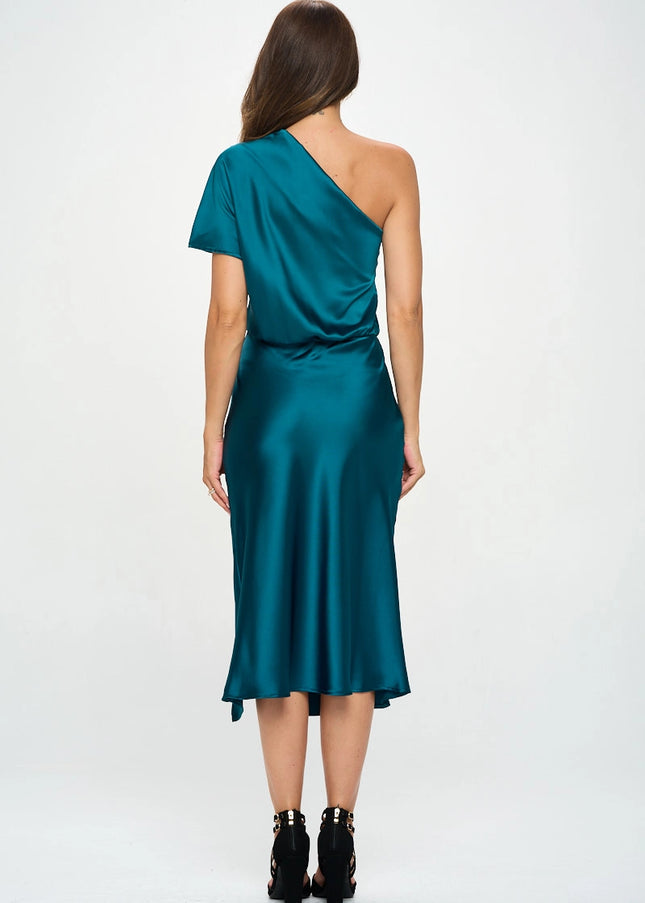 Made In Usa Stretch Satin One Shoulder Dress-Renee C.-Urbanheer