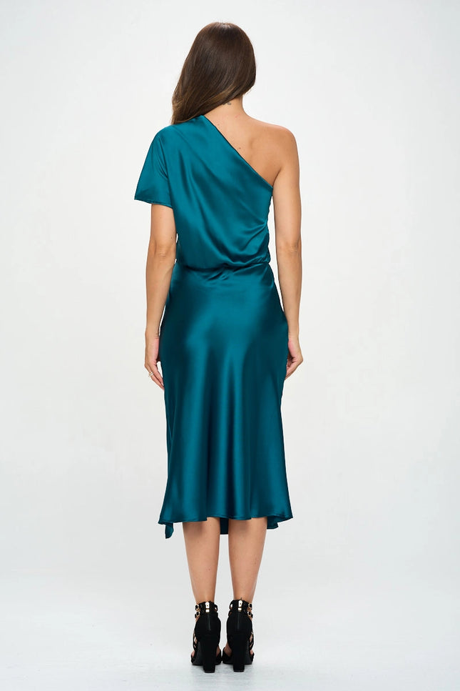 Made In Usa Stretch Satin One Shoulder Dress-Renee C.-Urbanheer