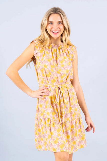 Floral Print Sleeveless Dress With Tie-Renee C.-S-Urbanheer