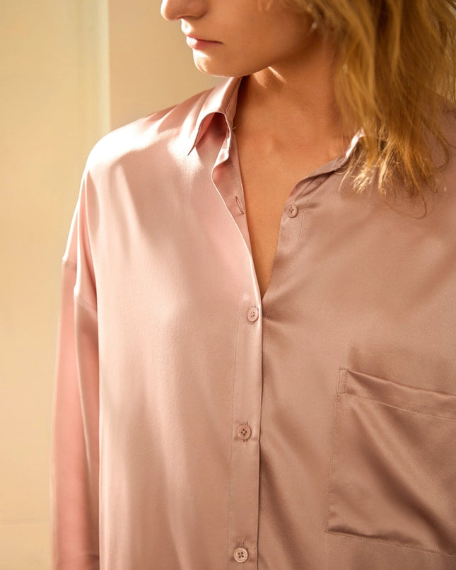 Classic Silk Nightshirt Rosy Pink-Nightshirt-MommeSilk-Urbanheer