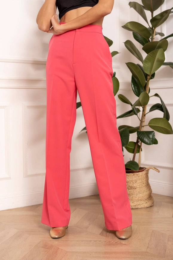 Timeless Straight Cut Plain Pants Fuchsia-Pants-Attentif Paris-Urbanheer