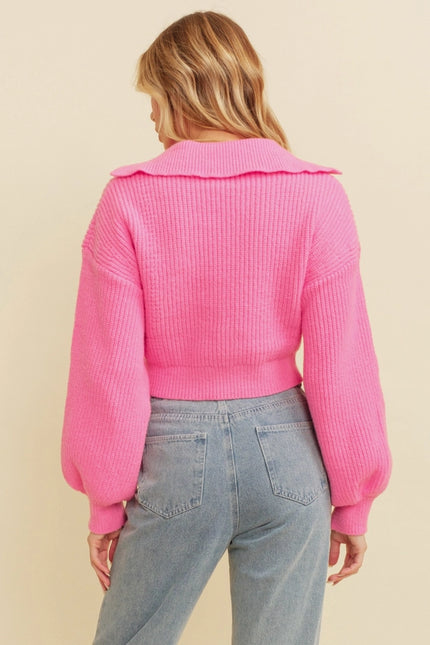 Ribbed Cropped Polo Sweater.-Sweater-Cloud Ten-Urbanheer