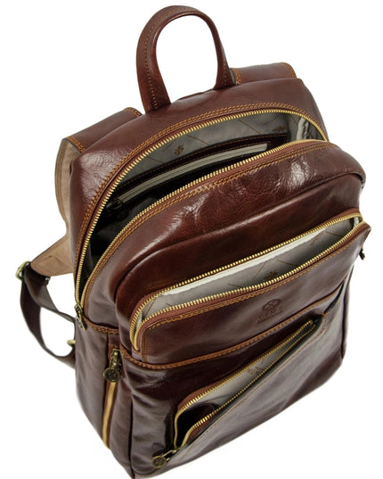 Brown Large Leather Backpack - L.A. Confidential Brown