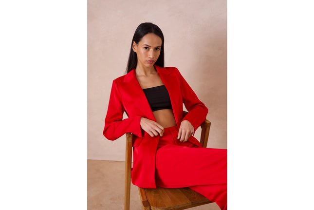 Satin Plain Fitted Jacket Red-Jacket-Attentif Paris-Urbanheer