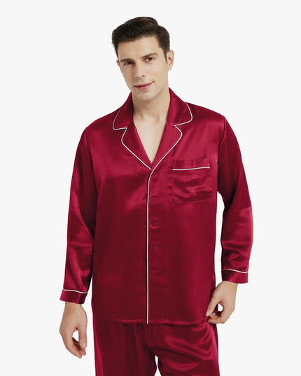 Piped Silk Pajamas - For Men Claret-Pajamas-MommeSilk-Urbanheer