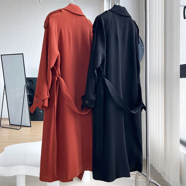 Draping British Loose Mid-Length Over The Knee Trench Coat Hawthorn Red-Coat-Blak Wardrob-Urbanheer