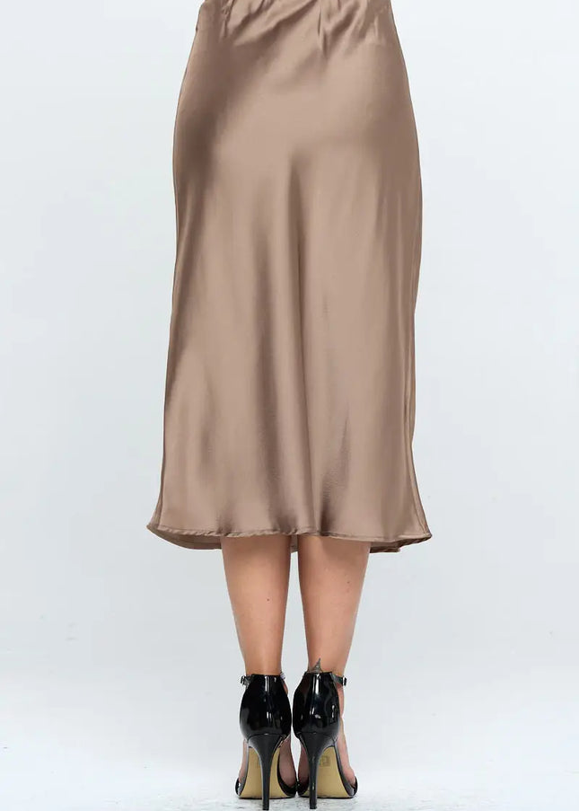 Solid Satin Midi Skirt-Renee C.-Urbanheer