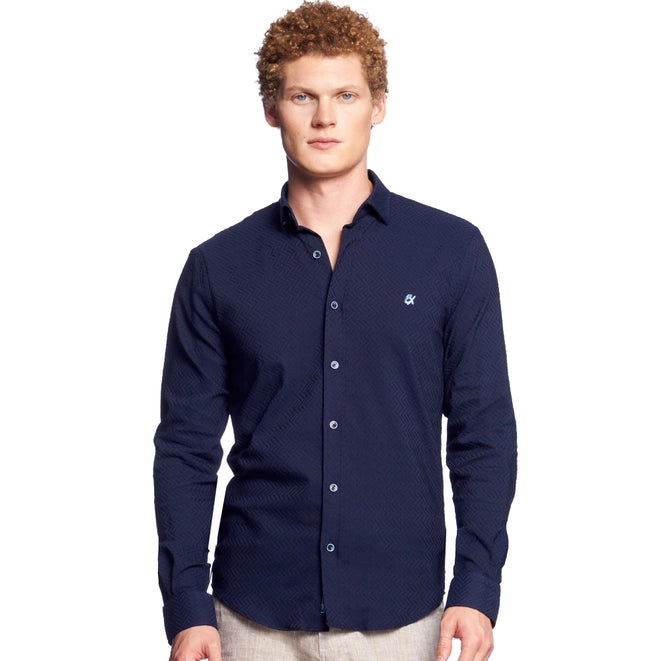 Zig Zag Jacquard Button Down Shirt-SHIRT-Eight X-NAVY-L-Urbanheer