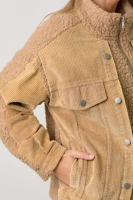 Corduroy Mixed Sherpa Jacket Latte