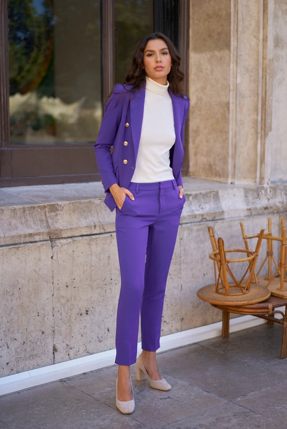 High Waist Cigarette Pants Violet-Pants-Attentif Paris-Urbanheer