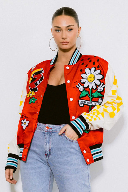 Retro Fit Varsity Jacket With Contrast Sleeves-Clothing - Women-Vibrant M.i.U-Urbanheer