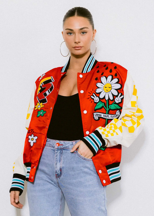 Retro Fit Varsity Jacket With Contrast Sleeves-Clothing - Women-Vibrant M.i.U-Urbanheer