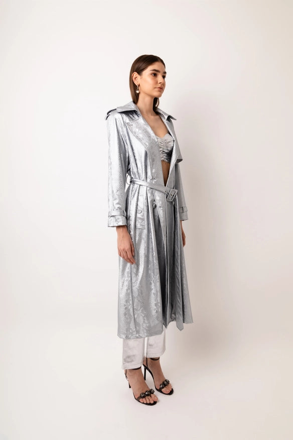 Vivienne Silver Trench Coat-COAT-Amy Lynn-Urbanheer