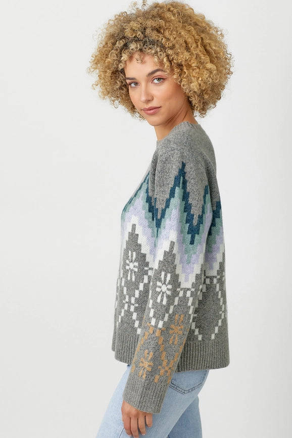 Fair Isle Pullover Sweater  Grey Mix