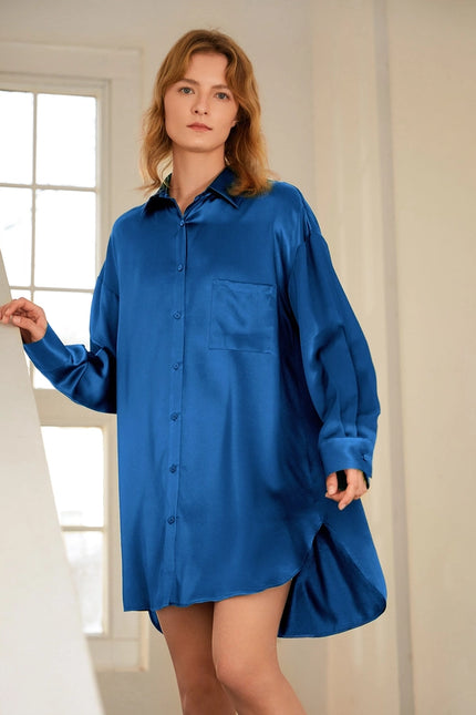 Classic Silk Nightshirt Klein Blue-Nightshirt-MommeSilk-XS-Urbanheer