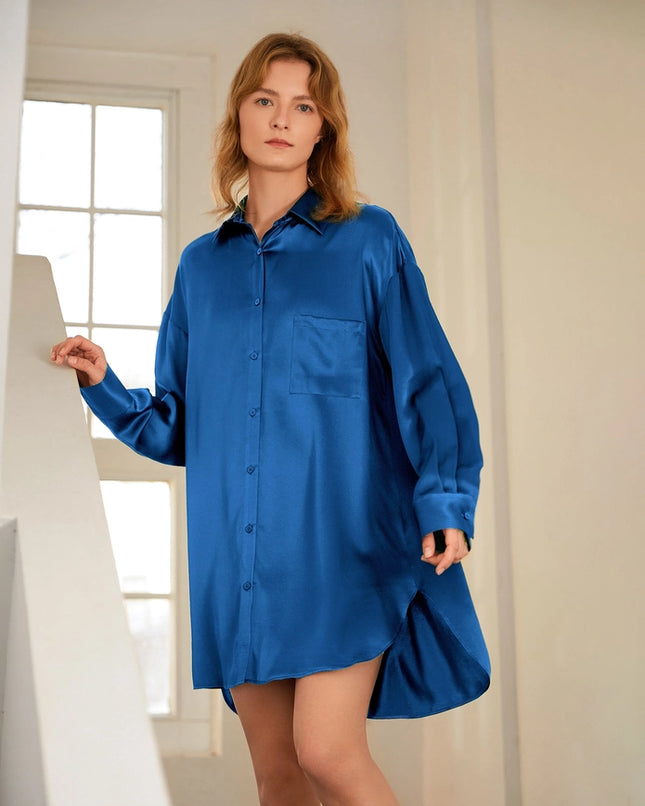 Classic Silk Nightshirt Klein Blue-Nightshirt-MommeSilk-XS-Urbanheer