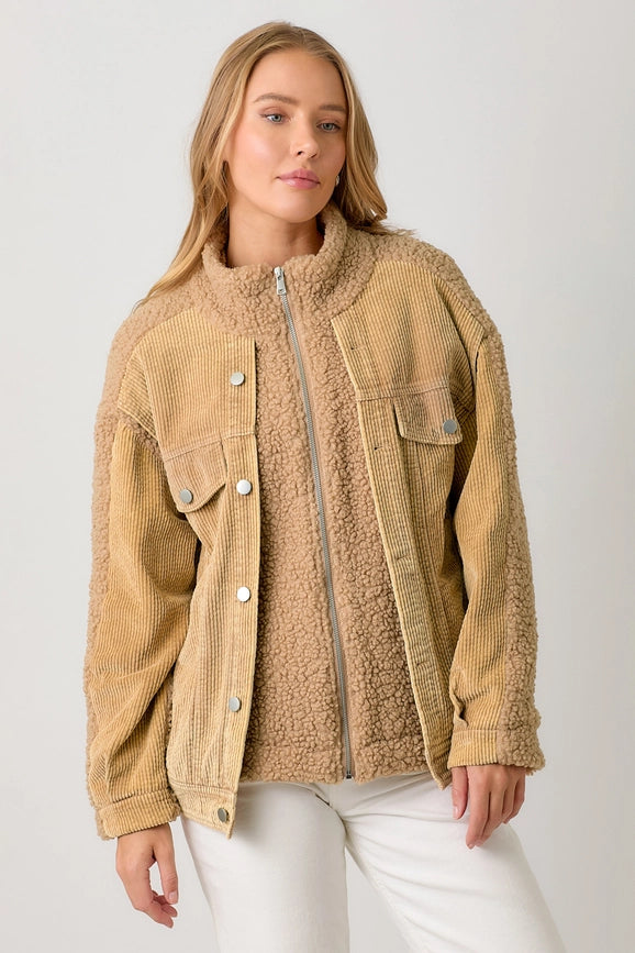 Corduroy Mixed Sherpa Jacket Latte