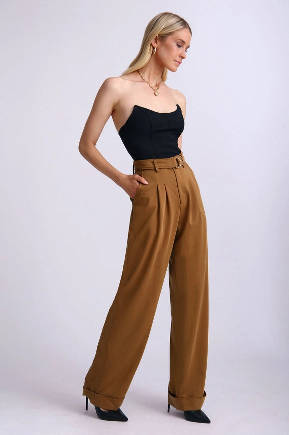 Lyocell Blend Belted Wide Leg Trouser-TROUSERS-Avec Les Filles-Urbanheer