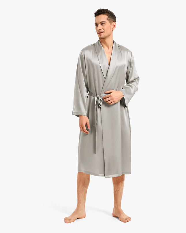 Smooth Silk Robe Cilver Gray-Robe-MommeSilk-Urbanheer