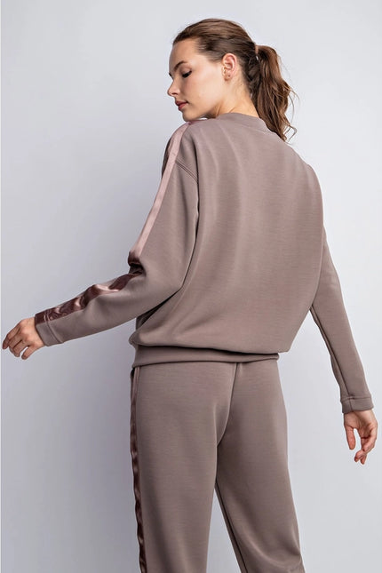 Modal Poly Span Top with Satin Side Detail Mocha