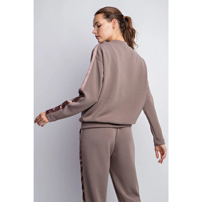 Modal Poly Span Top with Satin Side Detail Mocha