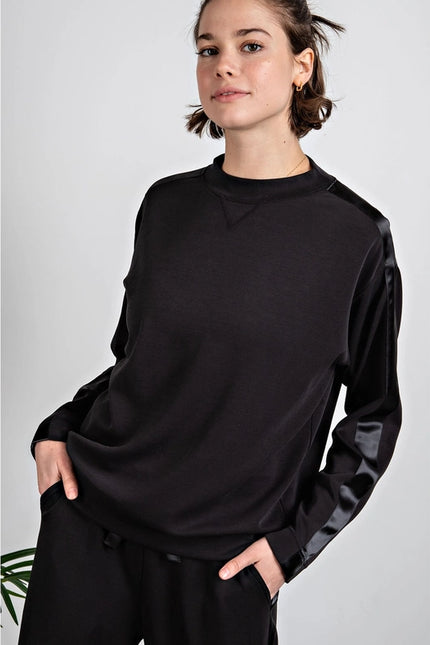 Modal Poly Span Top with Satin Side Detail Black