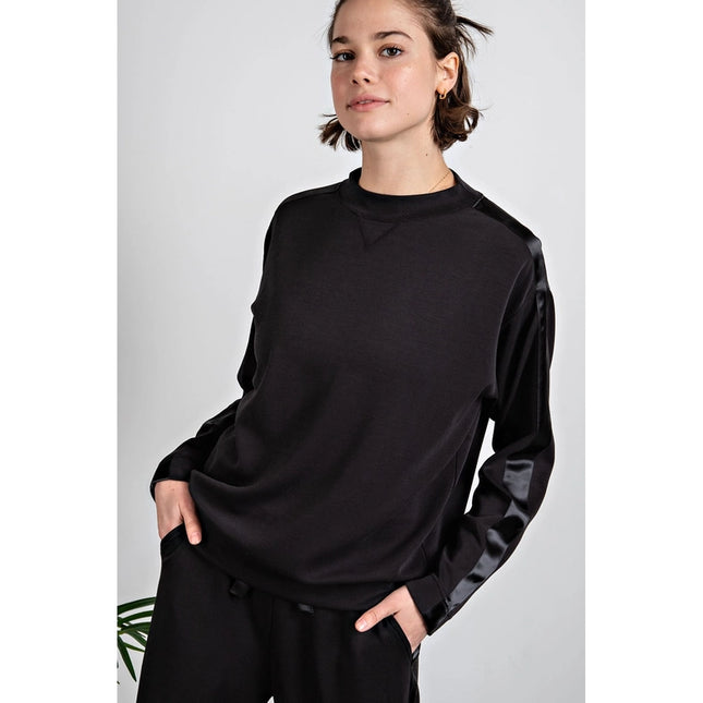 Modal Poly Span Top with Satin Side Detail Black